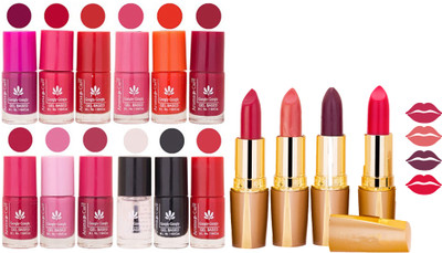 

Aroma Care 12 Piece Vibrant Color Nail Polish Combo Set With 4 Rythm Creamy Matte Lipstick Combo 105(Set of 16)
