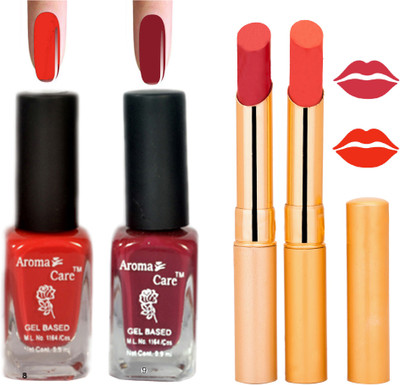 

Aroma Care Black Cap Nail Polish RHYTHM Orange Lipstick Combo 089(Set of 4)
