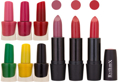 

Rythmx NEW NEON IMPORTANT NAIL POLISHES AND BLACK LIPSTICKS COMBO 055(Set of 9)