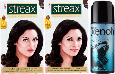 

Streax Dark Brown 3 Hair Color and Xenoh Wild Water Deo(Set of 3)