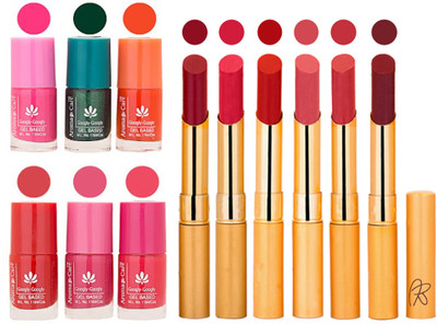 

Aroma Care Perfect Combo of Nail Polish and Rythm Lipstick Popular Shades in Wholesale Rate 2332017001(Set of 12)