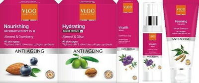 

VLCC Vlcc Anti Aging Day Cream Spf-25 50Gm + Anti Aging Night Cream 50Gm + Anti Aging Vitalift Serum- 50 Ml (Freebie) Vlcc Anti Aging Face Wash 100Ml(Set of 4)