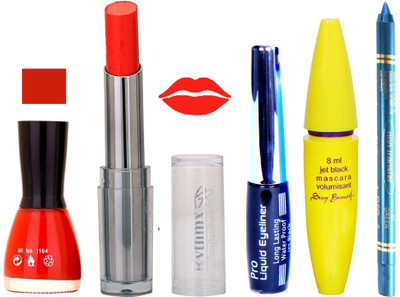 

Rythmx Lipstick, Nail Polish, Kajal, Eyeliner, Mascara, Sindoor, Nail Polish Remover Makeup kit Combo offer Pack of 7(Set of 7)