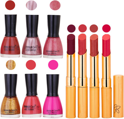 

Aroma Care Candi Bottle Nail Polish Combo with Rytm Popular Lipstick Combo Set-36(Set of 10)