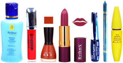 

Rythmx Lipstick ,Polish Remover, Sindoor, Nail Polish,EyeLiner,Turqoise Blue Kajal, Mascara, Makeup kit Combo 14027(Set of 7)