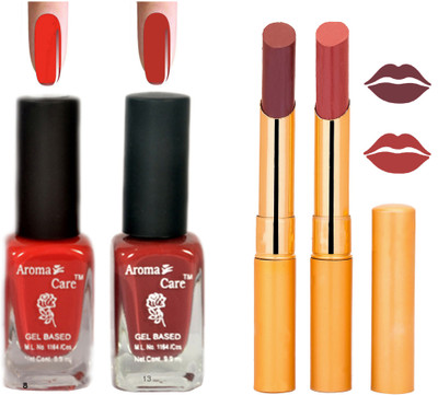 

Aroma Care Black Cap Nail Polish RHYTHM Mauve Lipstick Combo 049(Set of 4)