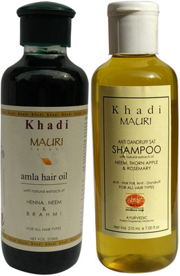 

Khadi Mauri Amla Hair Oil & Anti Dandruff Shampoo Combo Pack of 2 Herbal Ayurvedic Natural 210 ml each(Set of 2)