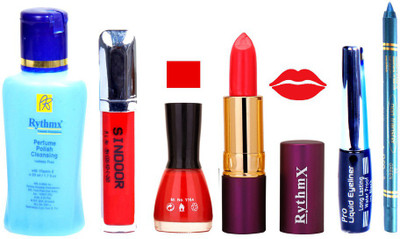 

Rythmx Lipstick ,Remover, Sindoor, Nail Polish,EyeLiner,Turqoise Blue Kajal, Makeup kit Combo 12029(Set of 6)