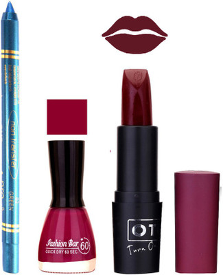 

Fashion Bar Nail Polish , otg Lipstick , Turquoise Blue Kajal Combo101(Set of 3)
