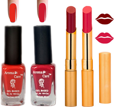 

Aroma Care Black Cap Nail Polish RHYTHM Pink Lipstick Combo 123(Set of 4)