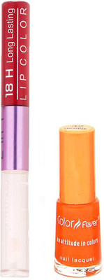 

Color Fever Long Lasting 4741620 Red Lipstick+Orange Nail Polish(Set of 2)