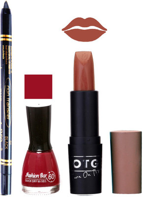 

Fashion Bar Nail Polish , OTG Lipstick , Black Kajal Combo 87(Set of 3)