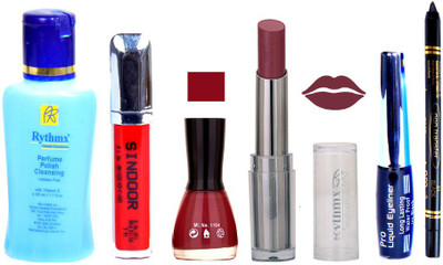 

Rythmx Lipstick And Nail Polish + Eyliner + Sindoor + Remover + Kajal Makeup Combo Pack(Set of 6)