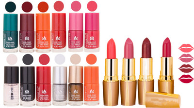 

Aroma Care 12 Piece Vibrant Color Nail Polish Combo Set With 4 Rythm Creamy Matte Lipstick Combo 83(Set of 16)