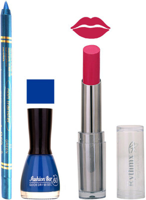 

Rythmx Lipstick , Nail Polish And Turquoise Blue Kajal Makeup Combo 1103(Set of 3)