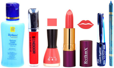 

Rythmx Lipstick ,Remover, Sindoor, Nail Polish,EyeLiner,Turqoise Blue Kajal, Makeup kit Combo 12058(Set of 6)