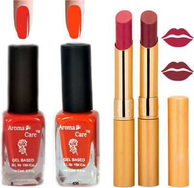 

Aroma Care Black Cap Nail Polish RHYTHM Red Lipstick Combo 022(Set of 4)