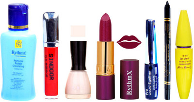 

Rythmx Lipstick ,Polish Remover, Sindoor, Nail Polish,EyeLiner,Black Kajal, Mascara, Makeup kit Combo 14064(Set of 7)