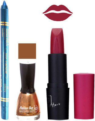 

Fashion Bar Nail Polish , otg Lipstick , Turquoise Blue Kajal Combo121(Set of 3)