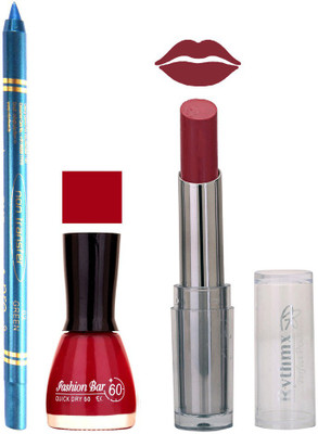 

Rythmx Lipstick , Nail Polish And Turquoise Blue Kajal Makeup Combo 1106(Set of 3)