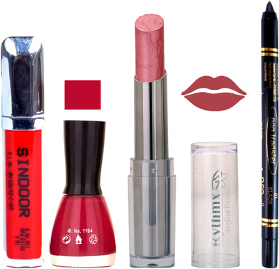 

Rythmx Lipstick Sindoor,Nail Polish,Black Kajal Makeup Pack Combo 654(Set of 4)