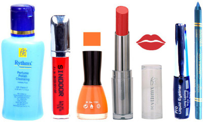 

Rythmx Lipstick And Nail Polish + Eyliner + Sindoor + Remover + Kajal Makeup Combo Pack(Set of 6)