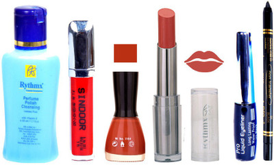 

Rythmx Lipstick And Nail Polish + Eyliner + Sindoor + Remover + Kajal Makeup Combo Pack(Set of 6)
