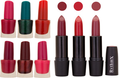 

Rythmx NEW NEON IMPORTANT NAIL POLISHES AND BLACK LIPSTICKS COMBO 035(Set of 9)