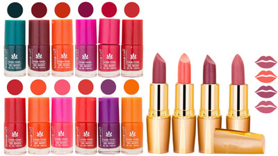 

Aroma Care 12 Piece Vibrant Color Nail Polish Combo Set With 4 Rythm Creamy Matte Lipstick Combo 58(Set of 16)
