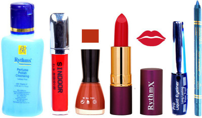 

Rythmx Purple Lipstick ,Polish Remover, Sindoor, Nail Polish,EyeLiner, Remover,Turqoise Blue Kajal, Makeup kit Combo 12014(Set of 6)