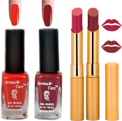 

Aroma Care Black Cap Nail Polish RHYTHM Red Lipstick Combo 001(Set of)