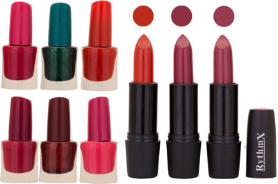 

Rythmx NEW NEON IMPORTANT NAIL POLISHES AND BLACK LIPSTICKS COMBO 036(Set of 9)
