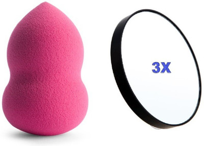 Kelley Imported Beauty Blender Powder Foundation concealer Puff Sponge-LG9 And 3x Magnification Makeup Mirror With Suction Cups(2 Items in the set)