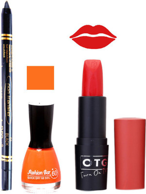 

Fashion Bar Nail Polish , OTG Lipstick , Black Kajal Combo 122(Set of 3)