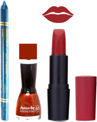 

Fashion Bar Nail Polish , otg Lipstick , Turquoise Blue Kajal Combo92(Set of 3)