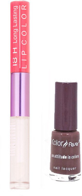 

Color Fever Long Lasting 4741627 Peach Lipstick+Chocolate Nail Polish(Set of 2)