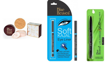 

Blue Heaven silk on face powder with foundation ,kajal,sketch liner(Set of 3)