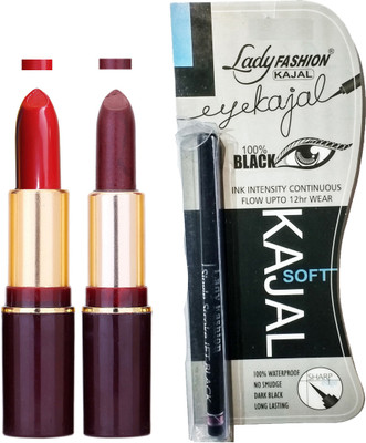 Lady Fashion Lipstick And Kajal Combo(Set of 3)
