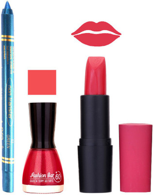 

Fashion Bar Nail Polish , otg Lipstick , Turquoise Blue Kajal Combo51(Set of 3)