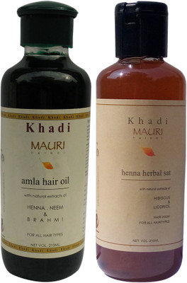 

Khadi Mauri Amla Hair Oil & Henna Herbal Shampoo Combo Pack of 2 Ayurvedic Natural 210 ml each(Set of 2)