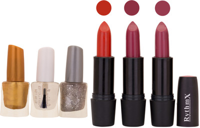 

Rythmx NEW NEON IMPORTANT NAIL POLISHES AND BLACK LIPSTICKS COMBO 063(Set of 6)