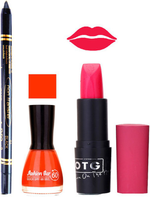 

Fashion Bar Nail Polish , OTG Lipstick , Black Kajal Combo 123(Set of 3)