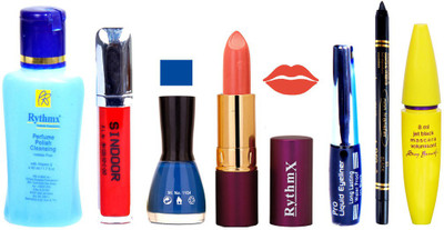 

Rythmx Lipstick ,Polish Remover, Sindoor, Nail Polish,EyeLiner,Black Kajal, Mascara, Makeup kit Combo 14070(Set of 7)