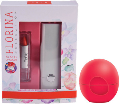

Blue Heaven Florina Glossy Lipstick (Sunset Orange) & Lip Balm Strawberry (8 GM)(Set of 2)