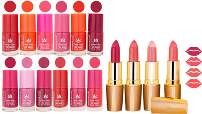 

Aroma Care 12 Piece Vibrant Color Nail Polish Combo Set With 4 Rythm Creamy Matte Lipstick Combo 126(Set of 16)