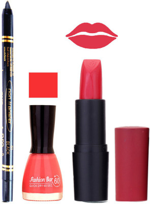 

Fashion Bar Nail Polish , OTG Lipstick , Black Kajal Combo 119(Set of 3)