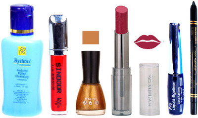 

Rythmx Lipstick And Nail Polish + Eyliner + Sindoor + Remover + Kajal Makeup Combo Pack(Set of 6)