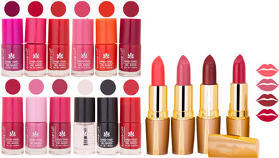 

Aroma Care 12 Piece Vibrant Color Nail Polish Combo Set With 4 Rythm Creamy Matte Lipstick Combo 86(Set of 16)
