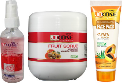 

Jocose Scrub Fruit & Face Pack Papaya & Skin Toner Rose(Set of 3)