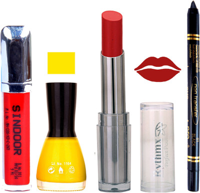

Rythmx Lipstick Sindoor,Nail Polish,Black Kajal Makeup Pack Combo 677(Set of 4)